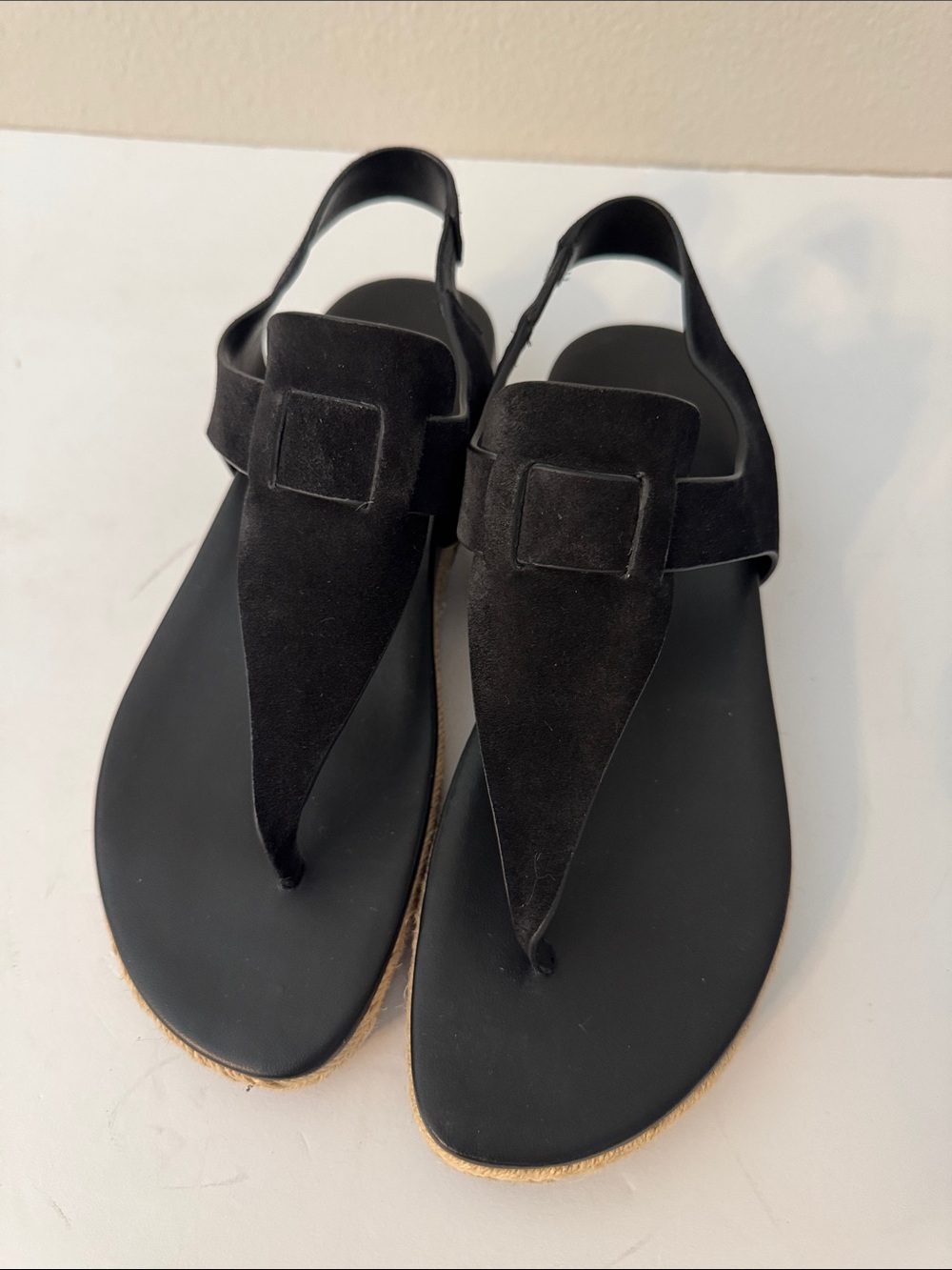 Vince Black Suede Thong Slingback Sandals